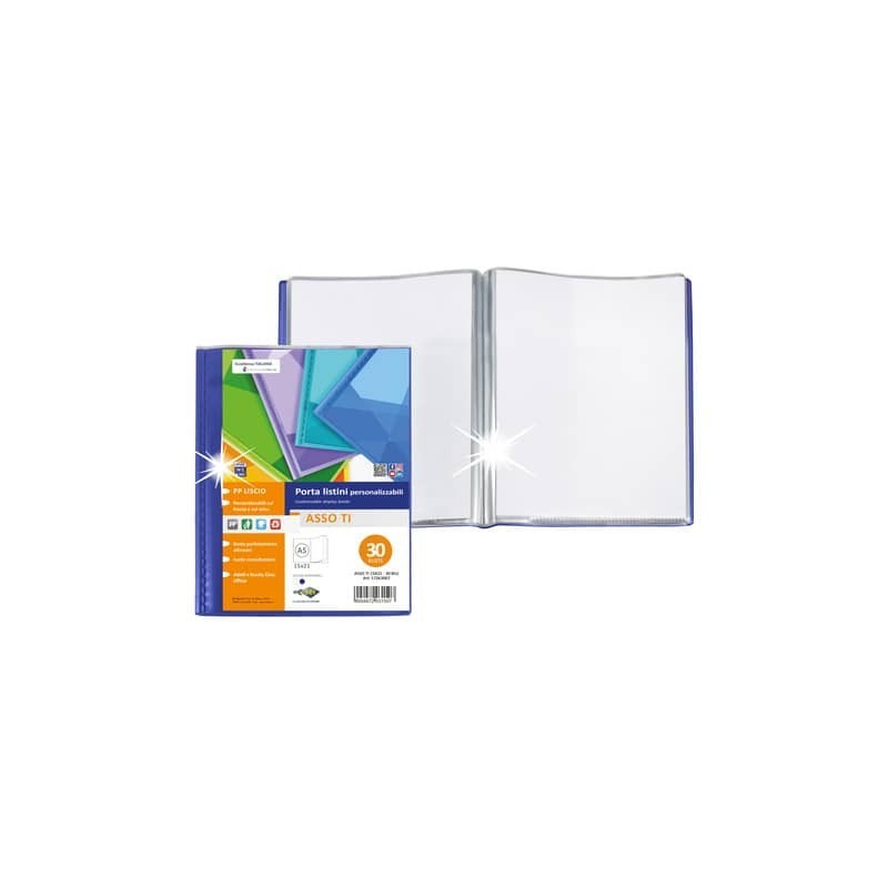 Portalistini personalizzabili Sei Rota Asso Ti in PP liscio 15x21 cm blu - 30 buste - 57263007