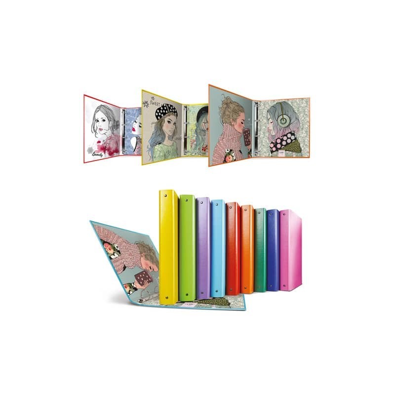 Raccoglitore in Stratopan Sei Rota Raggio A4 fantasie assortite - 4 anelli R30 mm - Ritratti - 36704099