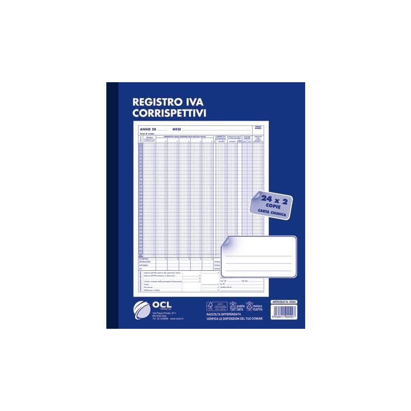Blocco registro IVA dei corrispettivi O.C.L. 24x2 copie - 0503
