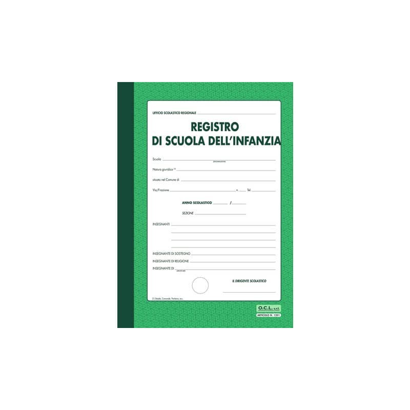 Registro scuola dell'infanzia 40 pagine per 30 alunni O.C.L. verde - 1201