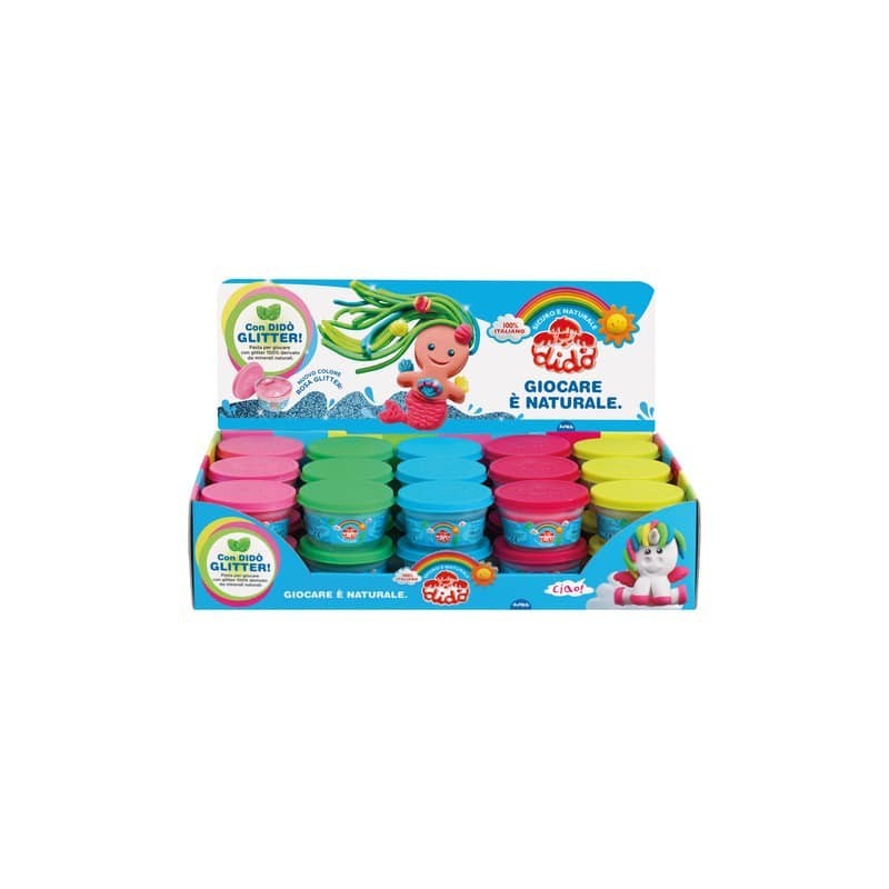 Espositore 30 barattoli 100 g di pasta modellabile Didò Glitter - colori assortiti - F346700
