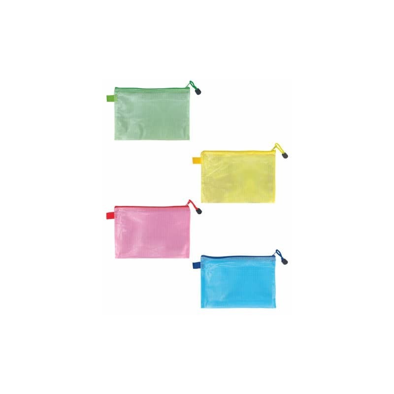 Busta in rete con chiusura  zip Lebez - in PVC colorato trasparente - 33x23 cm - 3014