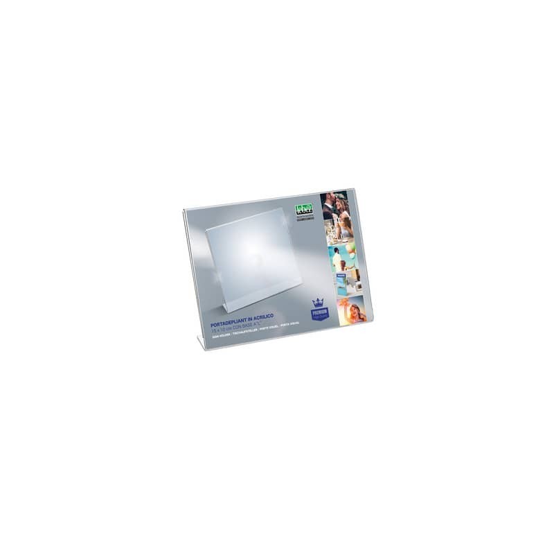 Portadepliant in acrilico con base a L Lebez formato 15x10 cm - orizzontale - trasparente - 7041