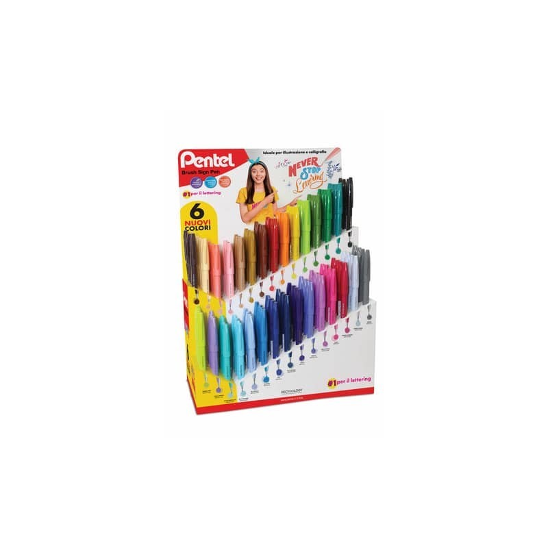 Espositore 126 pennarelli Pentel Brush Sign con punta in fibra a pennello 0022405
