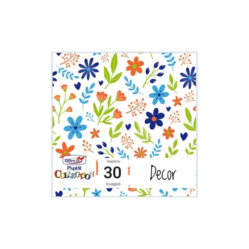 Tovaglioli in pura cellulosa Dopla DO 3 veli 33x33 cm fantasia Blue Flowers - conf. 30 pz - 18428