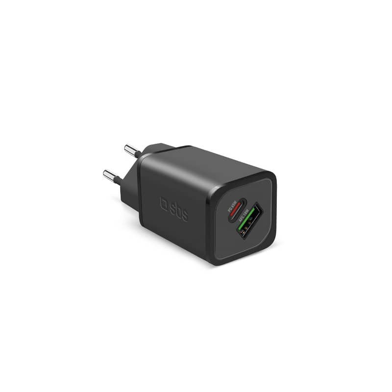 Caricatore da parete SBS GaN 65W 1xType C PD 65W+ 1xUSB AFC 18W  - GaN. Split 45W +18W - nero - TETRGANUSBCPD65W