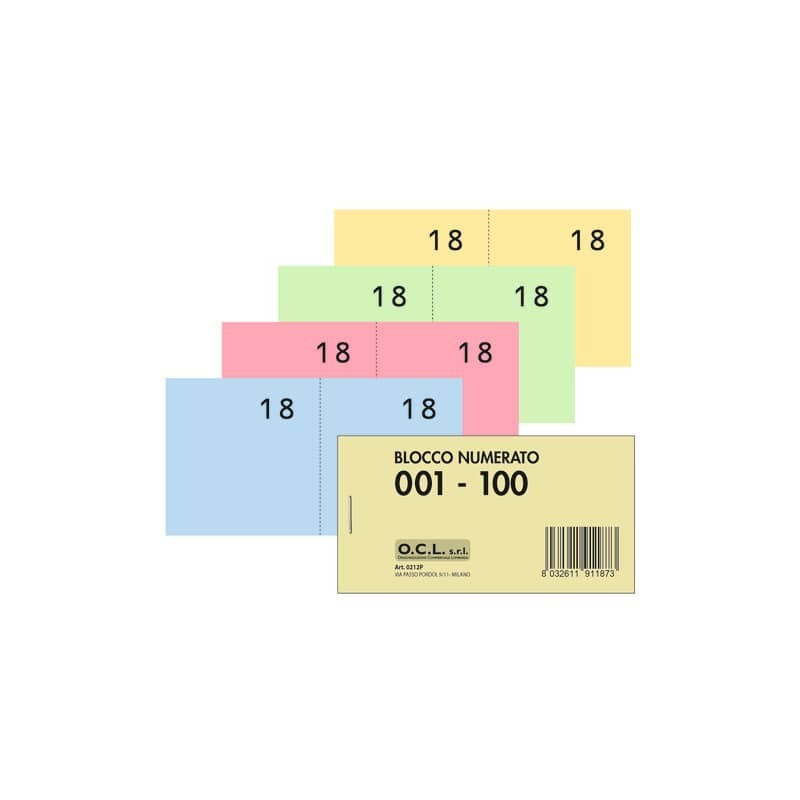 Blocchi lotteria Madre/Figlia O.C.L. - serie numerata da 1 a 100 - 4 colori assortiti - conf. 40 pz - 0212P