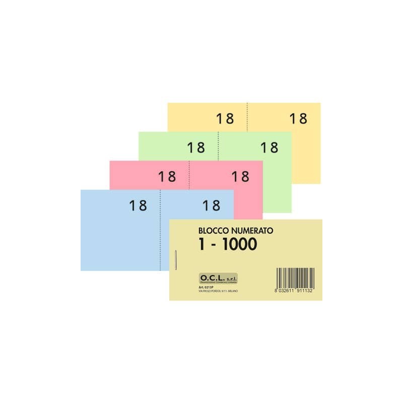Blocchi lotteria Madre/Figlia O.C.L. - serie numerata da 1 a 1000 - 4 colori assortiti - conf. 40 pezzi - 0213P