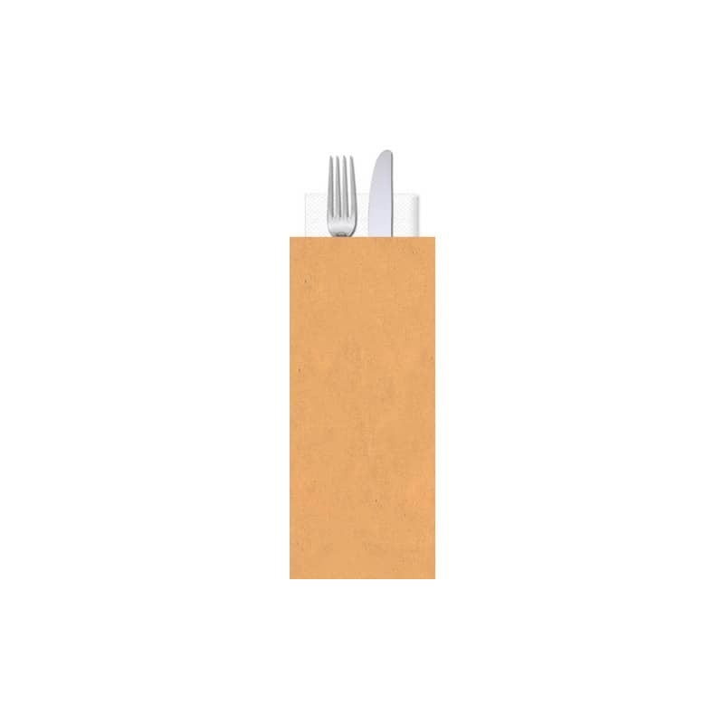 Buste porta posate in carta paglia neutra politenata Le Nappage con tovagliolo 2 veli conf. 500 pz 11x25 cm