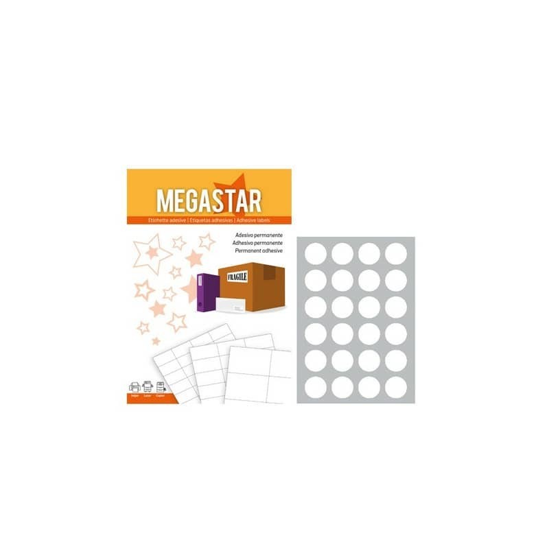 Etichette bianche rotonde con margini Megastar 24 et./foglio conf. da 100 fogli d.40 mm - LP4MS-40