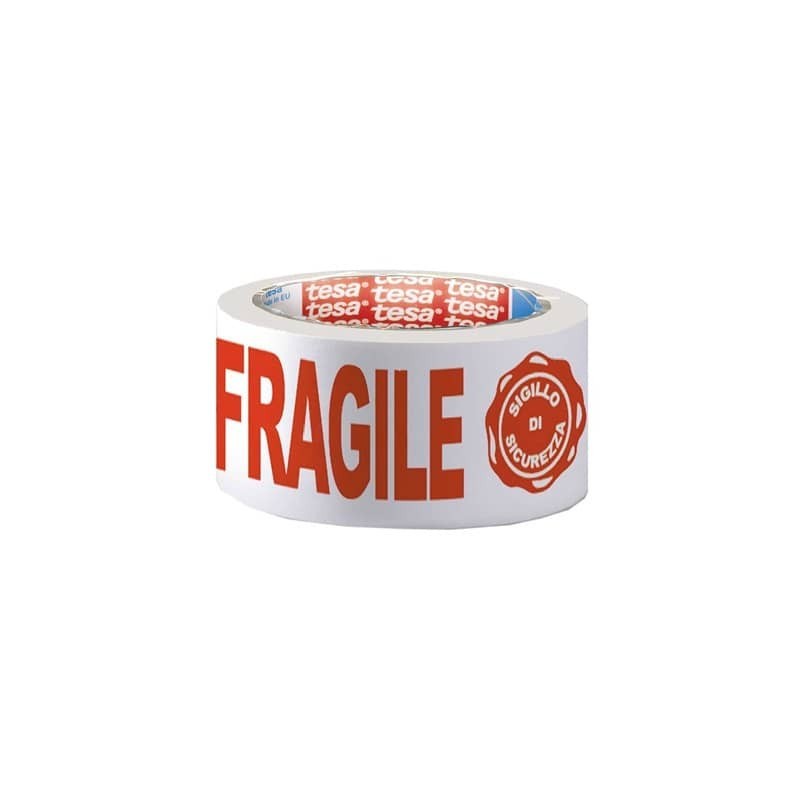 Nastro stampato trasparente Tesa con scritta "Fragile+Sigillo di sicurezza" - 50 mm x 66 m - 07024-00018-03