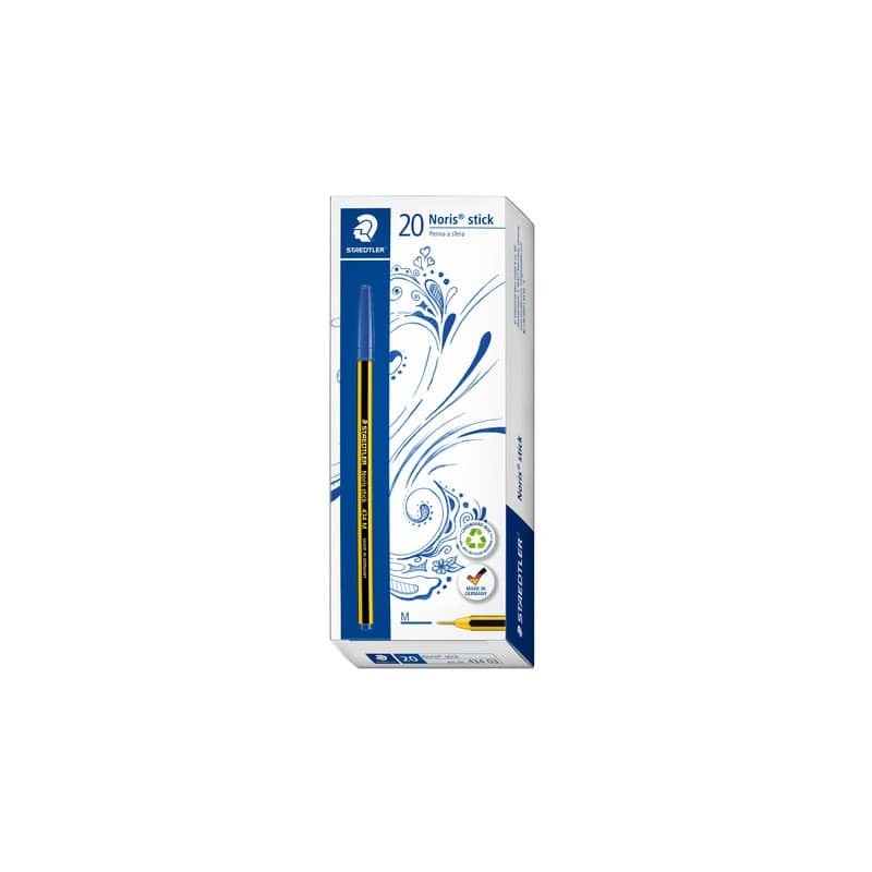 Penna a sfera Staedtler Noris Stick 434 punta F blu - conf. 20 pz - 434 03 F -15