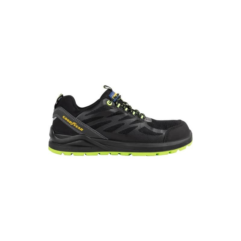 Scarpe antinfortunistiche Goodyear in tomaia KPU e mesh GY BLACKBAT S1P nero-verde TG.43 - 729643
