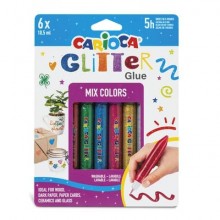 Conf. 6 blister da 6 colle Carioca colorate 10,5 ml - effetto glitter assortiti mix - 42112