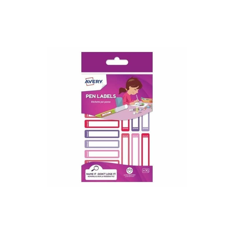 Etichette per penne e matite Avery 50x10 mm - rosa/viola - conf. 30 pezzi - RESMI30F-UK