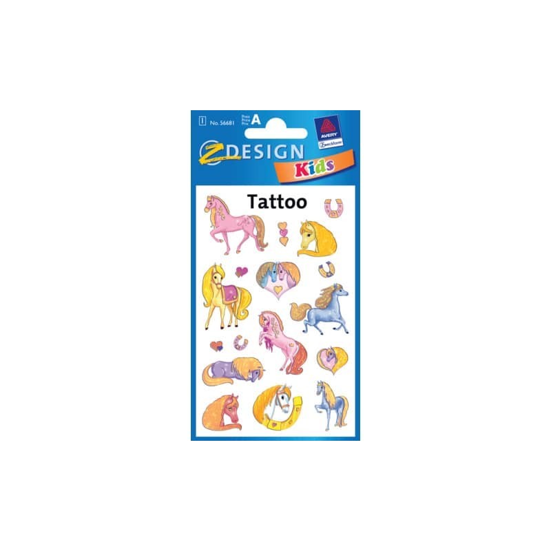 Tatuaggi Avery Kid assortiti - 1 foglio - cavalli 56681