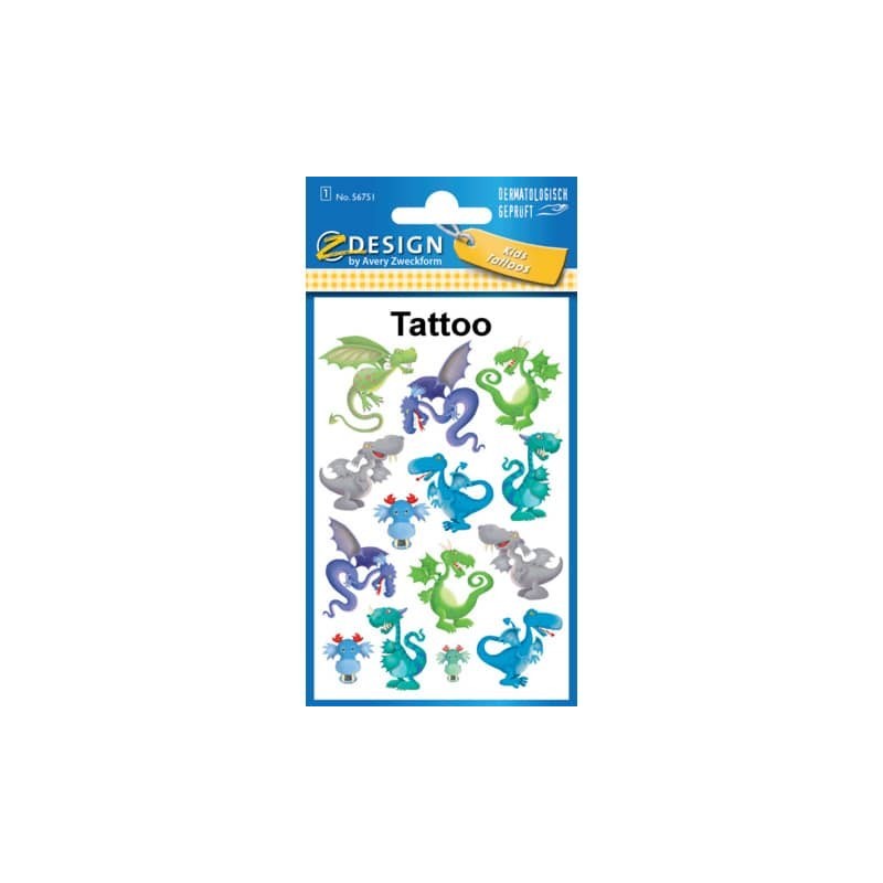 Tatuaggi Avery Kid assortiti - 1 foglio - draghi 56751