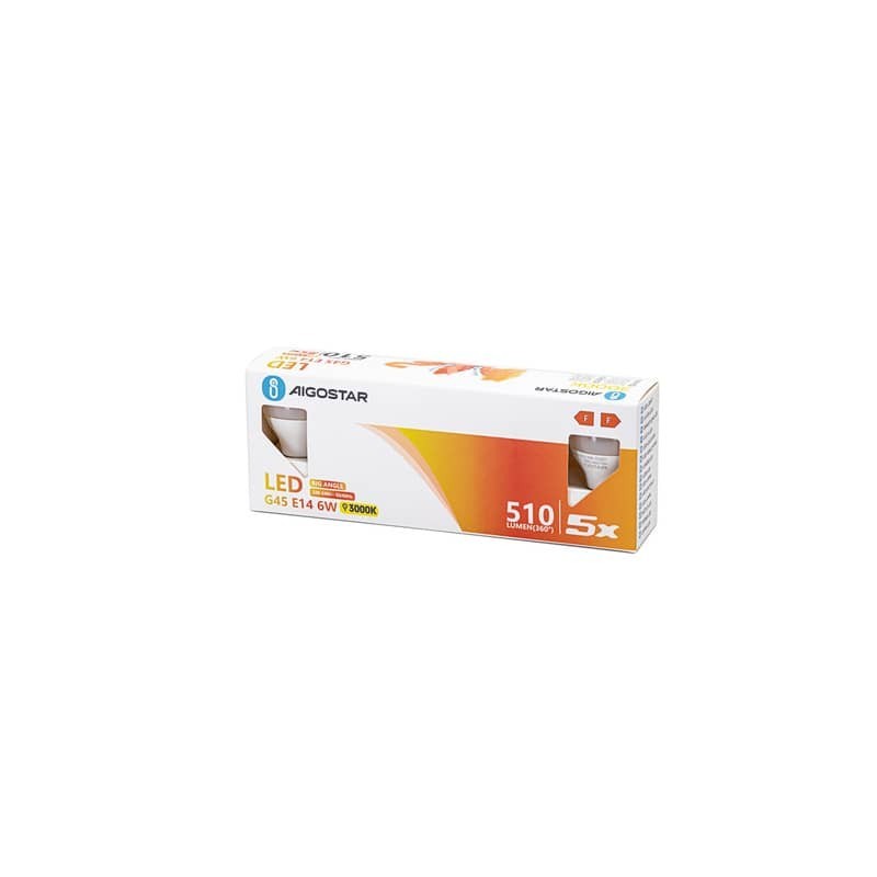 Lampadine LED Aigostar G45 E14 6W luce calda - conf. 5 pz - 3000K 331702