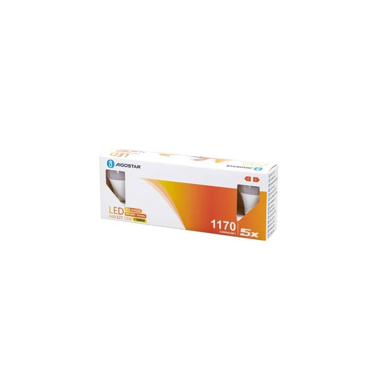 Lampadine LED Aigostar A60 E27 12W luce calda - conf. 5 pz - 3000K 331610