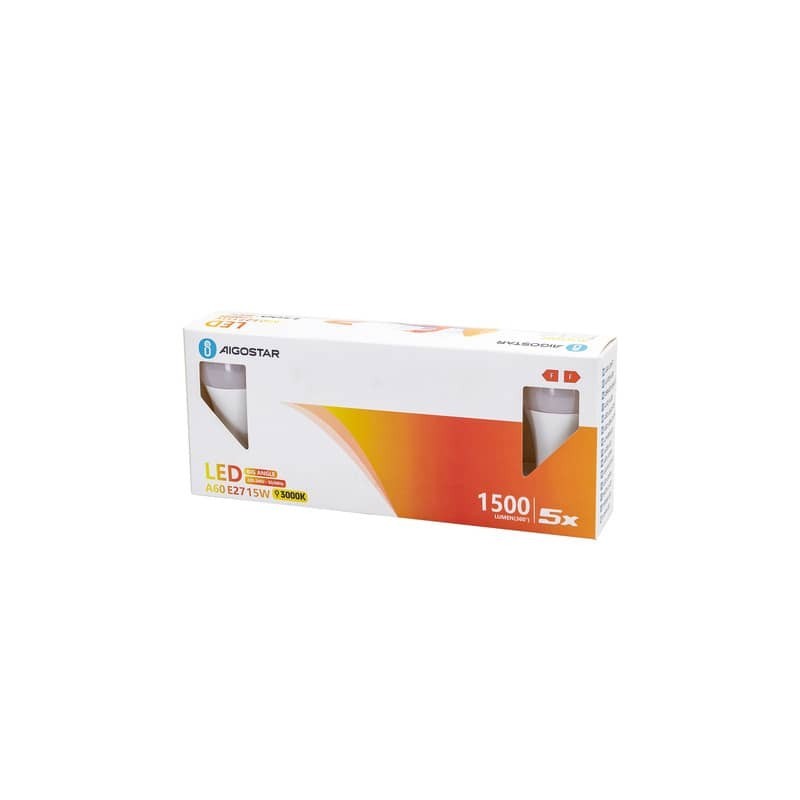 Lampadine LED Aigostar A60 E27 15W luce calda - conf. 5 pz - 3000K 331641