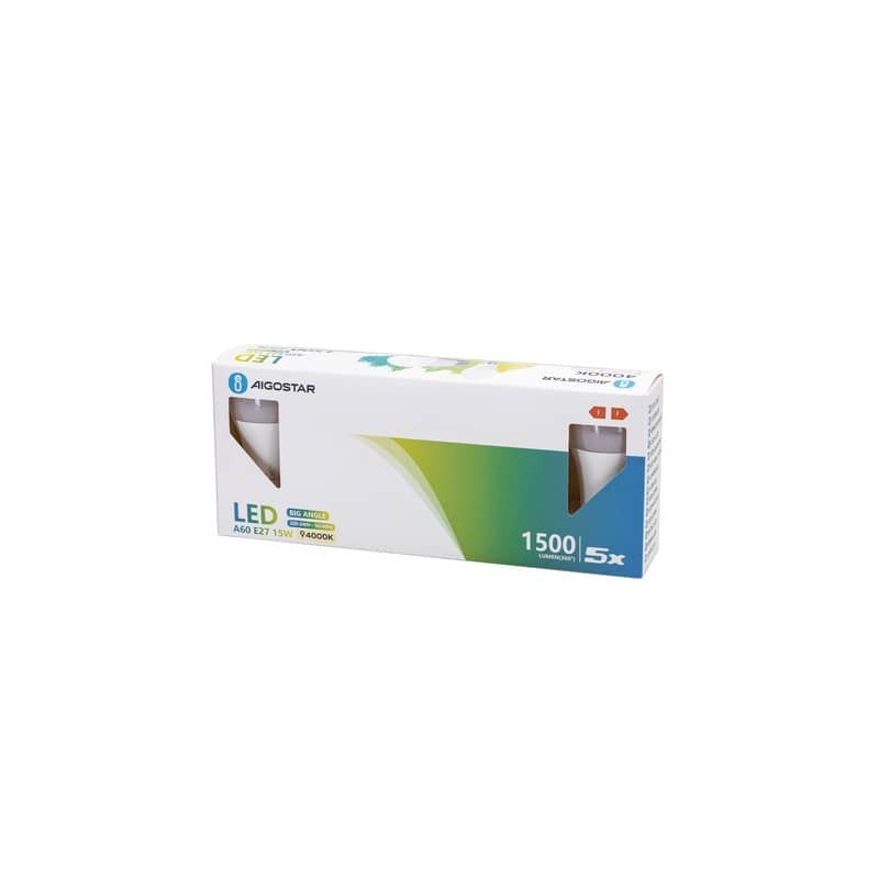 Lampadine LED Aigostar A60 E27 15W luce naturale - conf. 5 pz - 4000K 331634
