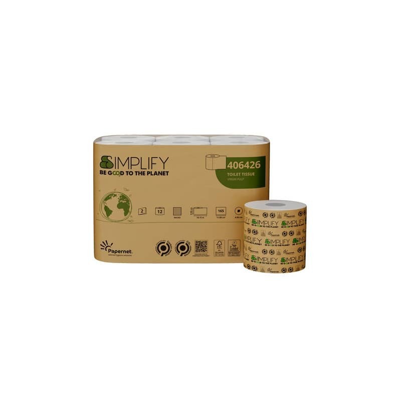 Carta igienica Papernet Simplify in pura cellulosa 2 veli conf. 12 pz bianco 406426