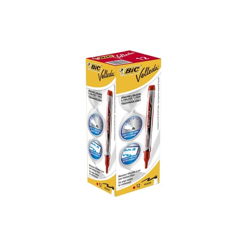 Marcatore per lavagne bianche BIC Velleda Liquid Ink Pocket punta conica 4,2 mm rosso - 902089 (Conf.12)