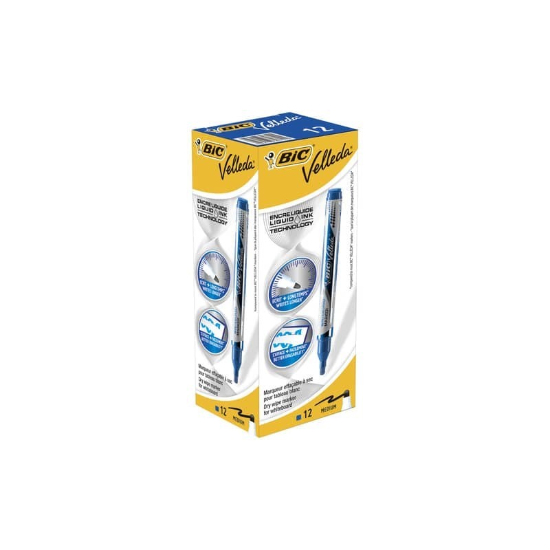 Marcatore per lavagne bianche BIC Velleda Liquid Ink Pocket punta conica 4,2 mm blu - 902087 (Conf.12)