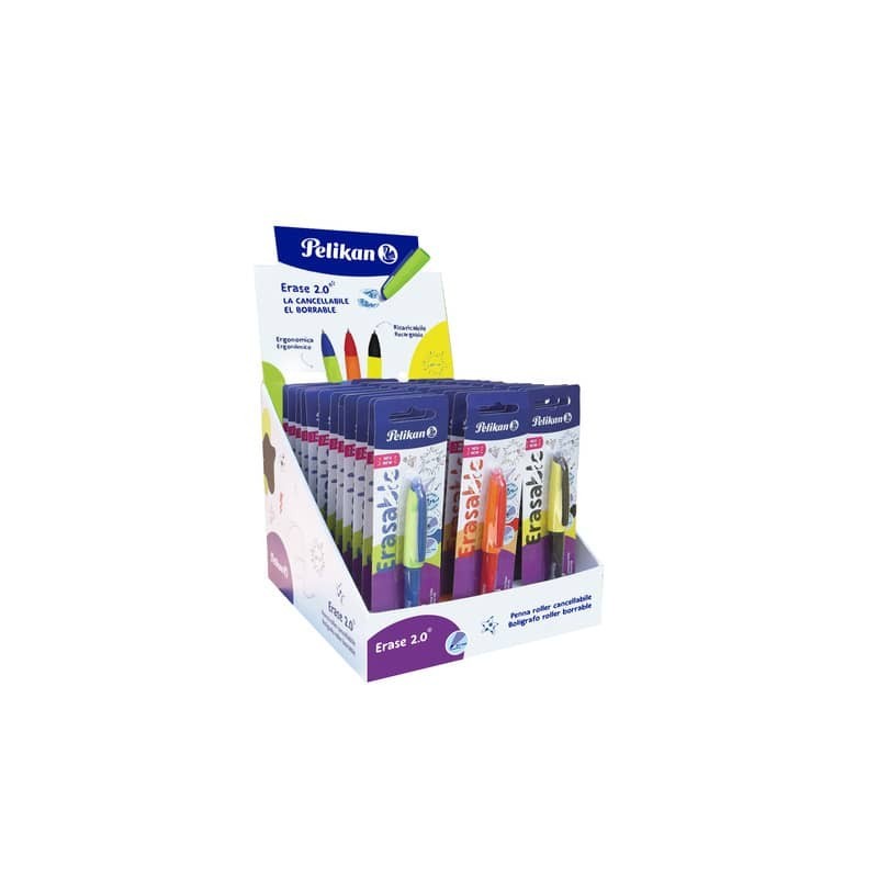 Espositore da banco 60 penne ergonomiche Pelikan Eraseble roller pen e refill - colori assortiti - 24007054