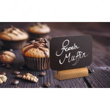 Mini lavagne segnaposto Securit®- forma rettangolare con base legno - 7,5x9x2 cm - nero - conf. 4 pezzi - FBT-RECT-4