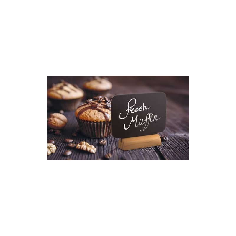 Mini lavagne segnaposto Securit®- forma rettangolare con base legno - 7,5x9x2 cm - nero - conf. 4 pezzi - FBT-RECT-4
