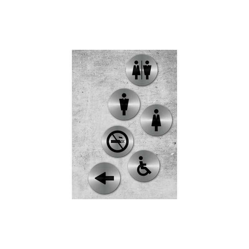 Targhette adesive Securit® in acciaio inox - icone assortite - conf. 6 pezzi - SI-SS-SET