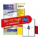 Etichette bianche Avery Ultragrip & Jamfree™ adesivo permanente laser 4 et./foglio conf. 50+10 ff OMAGGIO