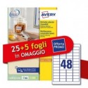 Etichette bianche rimovibili Avery laser/inkjet 48 et./foglio conf.25+5 ff OMAGGIO 45,7x21,2 mm - L4736REV-30P