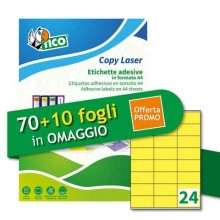 Etichette giallo fluo permanenti Tico laser/inkjet - 70x36 mm 24 et./foglio - conf. 70+10 ff OMAGGIO - LP4FG-7036P