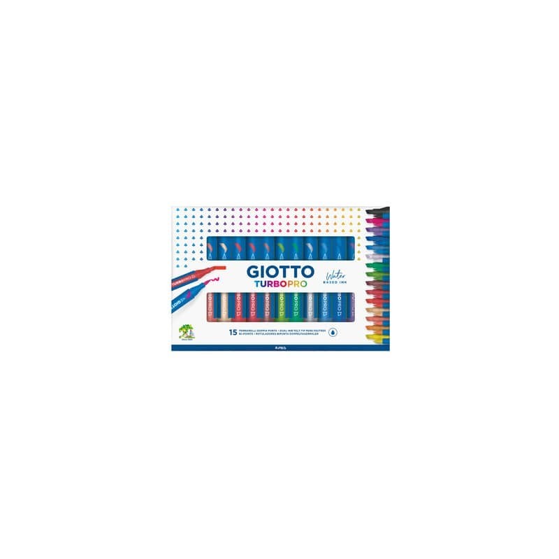 Pennarelli Giotto TurboPro doppia punta scalpello-pennello - conf. da 15 colori assortiti - F427800