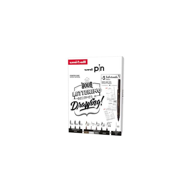 Fineliner Pin Lettering starter kit Uni Mitsubishi - conf. 9 pz - elementi assortiti - M PIN 8P 2