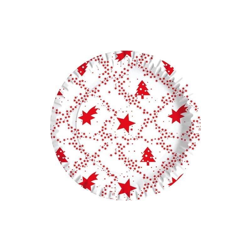 Piatti piani carta fibra vergine Dopla Red Xmas Ø 230 mm - conf. 10 pz - 11816
