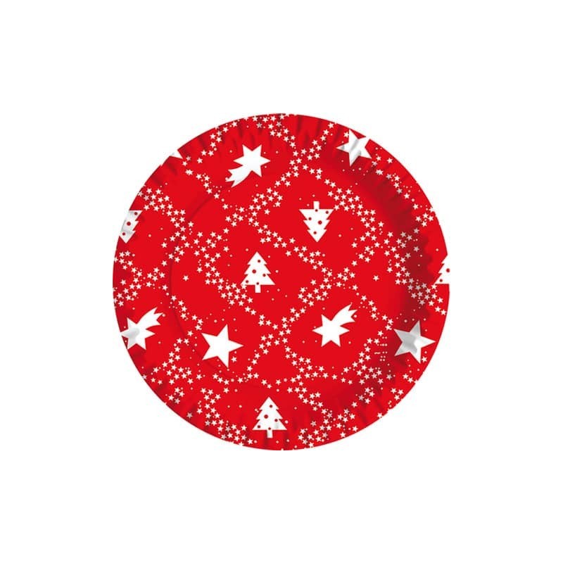 Piatti piani carta fibra vergine Dopla Red Xmas Ø 180 mm - conf. 10 pz - 11817