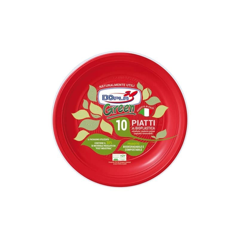 Piatti frutta Dopla Green biodegradabili e compostabili - Ø 170 mm rosso - conf. 10 pz - 45022