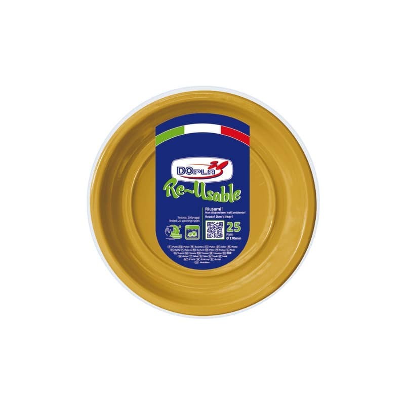 Piatti frutta in PS Dopla Reusable Ø 170 mm oro - conf. 25 pz - 11822