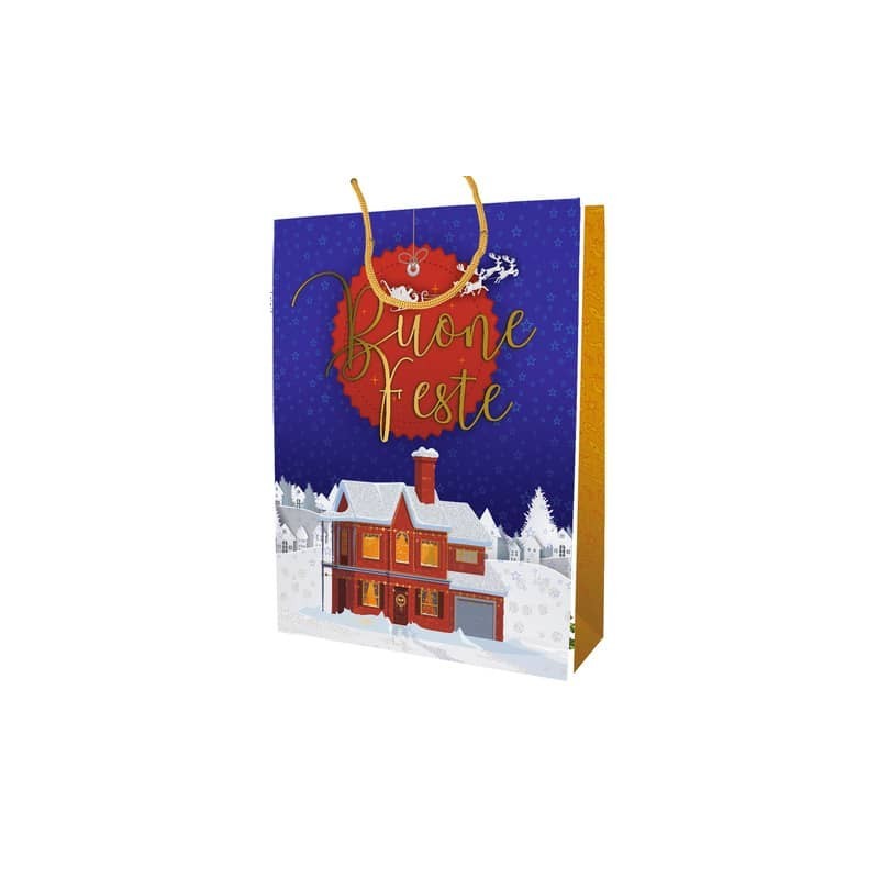 Shopper Natalizia Biembi Premium "Buone feste" - conf. 6 pezzi - 33x46x13,5 cm - BXS202P11D