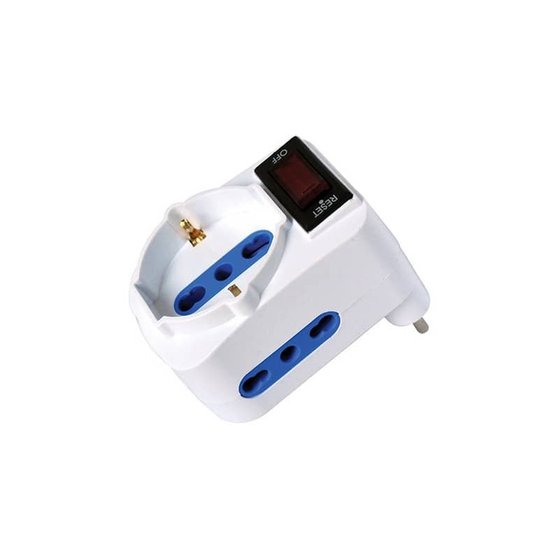 Adattatore di rete spina 10A 2 prese 10/16A bipasso + 1 presa schuko/bipasso MKC bianco - 492519356
