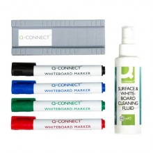 Starter Kit per lavagna bianca Q-Connect 4 pennarelli ass./cancellino pelabile/ liquido pulizia 250 ml in blister