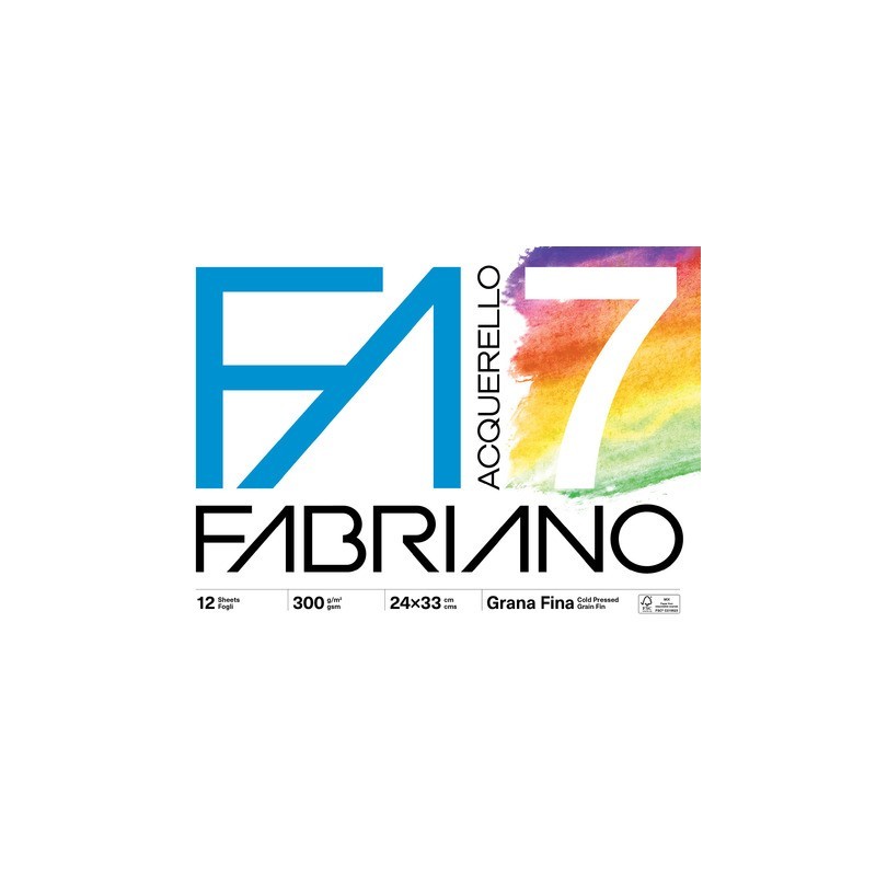 Fogli Fabriano Acquerello F7 24x33 cm 300 g/m² - 12 fogli a grana fine per acquerelli - 19100767