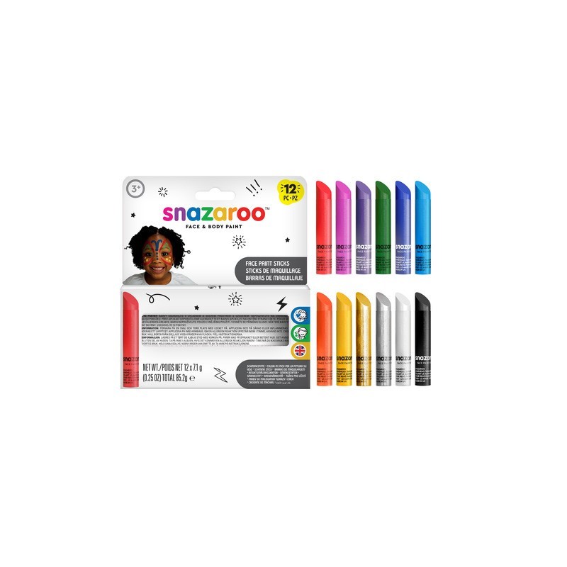 Stick trucchi per il viso Snazaroo - conf. 12 pz colori assortiti 1172193