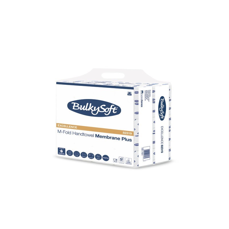 Asciugamani piegati a M Bulkysoft Luxury 21,5x32 cm bianco - 15 conf. da 120 fogli - 82319.E20