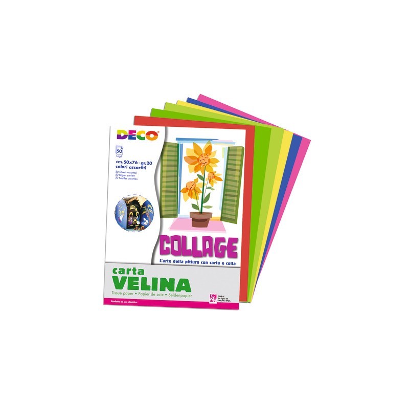 Carta velina Deco 50x76 cm - 20 g/m² - conf. 50 fogli in 10 colori assortiti 09382