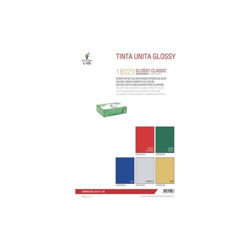Carta regalo Kartos Glossy Classic 70x100 cm - conf. da 100 fogli in 5 colori assortiti - 18023