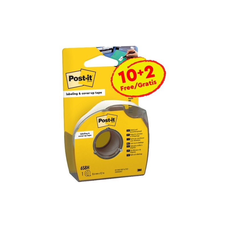 Nastro adesivo per correzione Post-it® Cover Up in carta removibile 25,4 mm x 17,7 m 6 righe - PROMO PACK 10+2